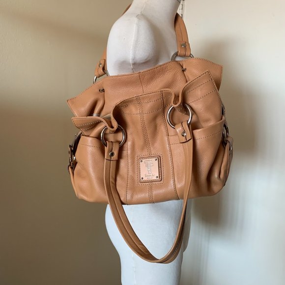 Tignanello LEATHER  Satchel HANBAG BAG PURSE CAMEL COLOR TWO HANDLES - Picture 2 of 9